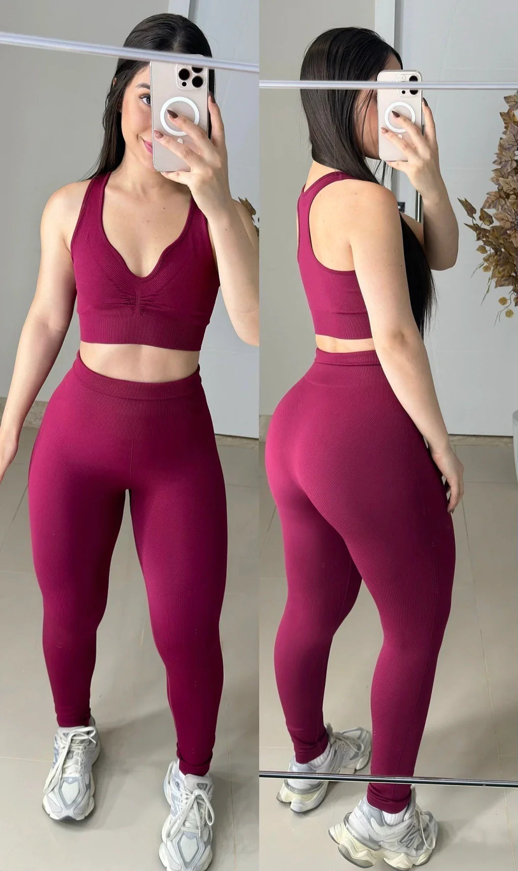 Conjunto de legging poliamida texturizado Marsala
