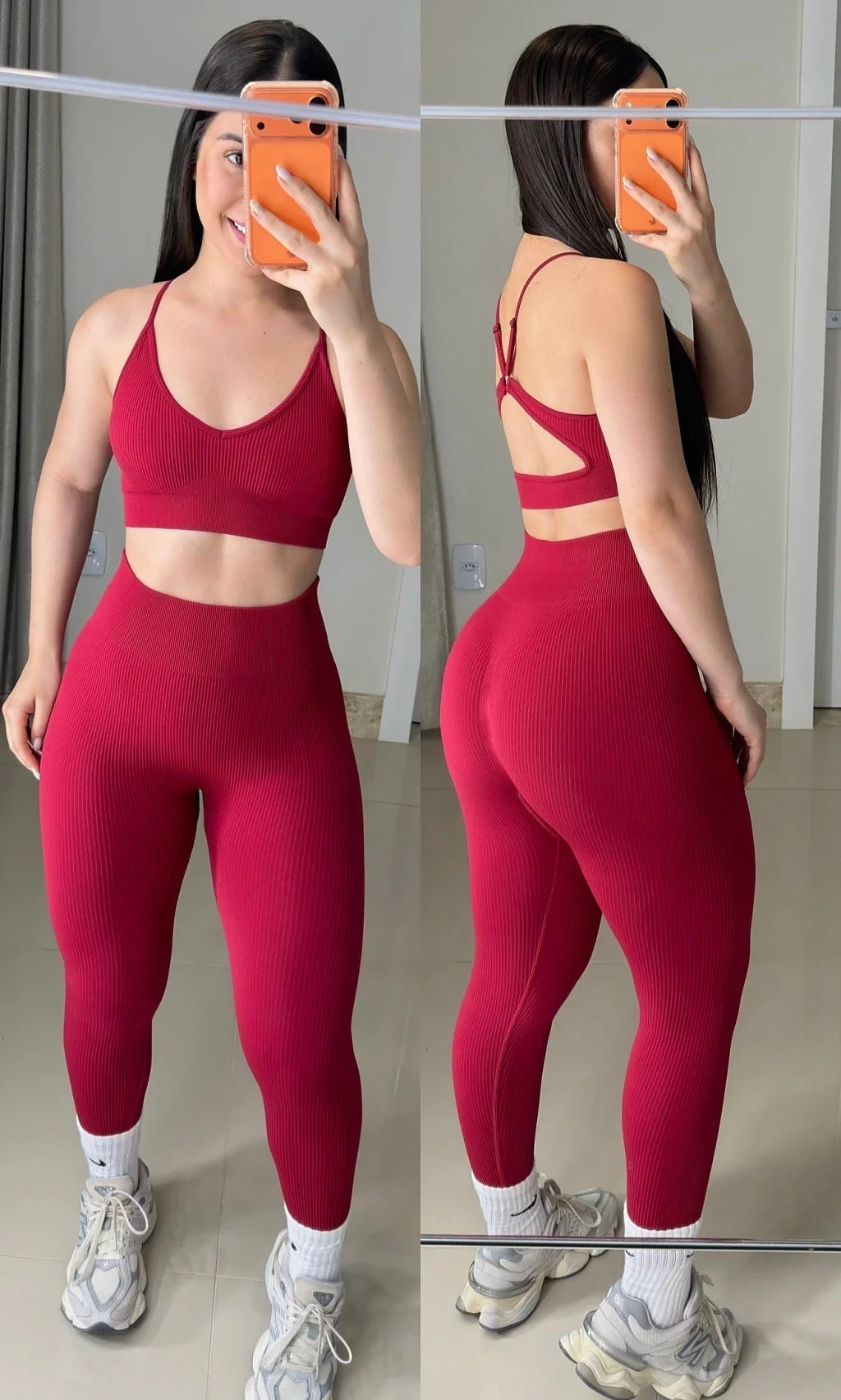 Conjunto VIBE de legging canelado Marsala