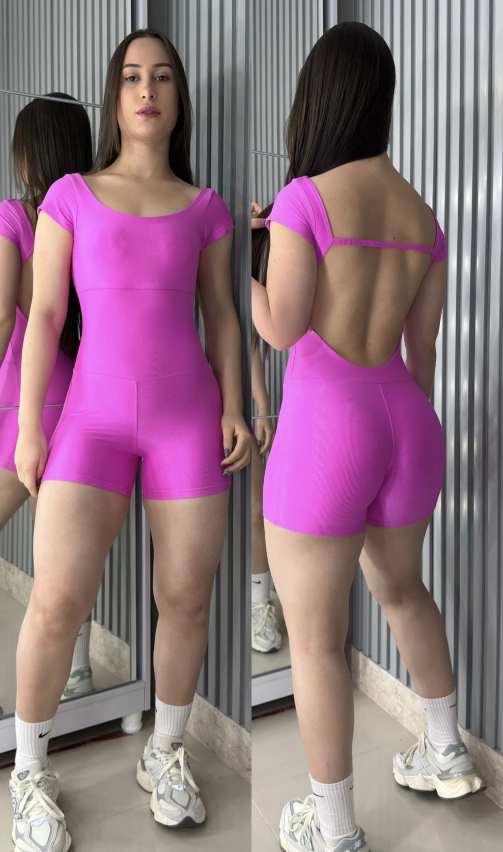 Macaquinho Ely poliamida aveludado com decote nas costas